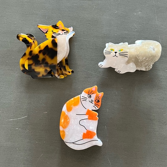 Dark Brown Cat Kitten Kitty & Metallic Gold 1.5" Small Lobster Claw Hair Clip - Picture 5 of 5